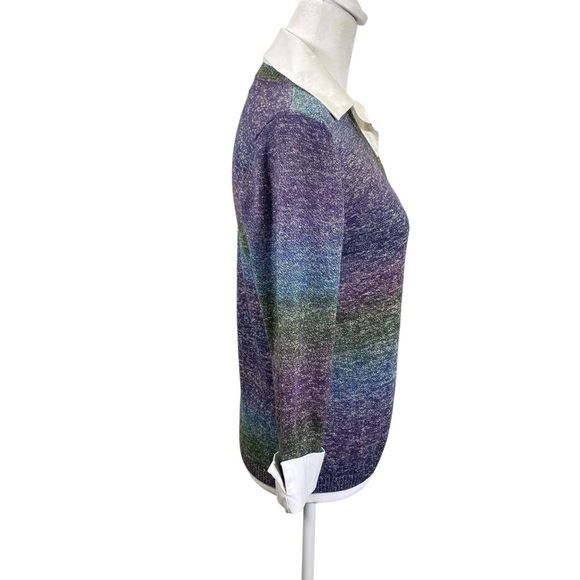 KIM ROGERS Women's size M Petite V-neck knit sweater with inset Collar & Cuffs - Picture 2 of 7